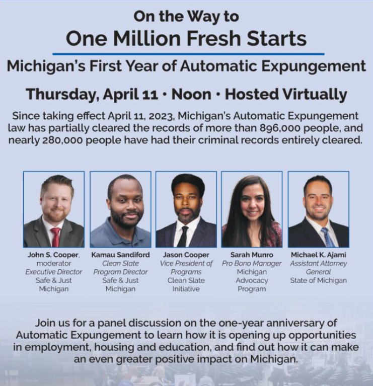 Are you planning on join us for a great discussion on #CleanSlate laws in #Michigan? Join today at NOON! You can still register! app.etapestry.com/onlineforms/Sa… @CleanSlate_Init @MIAttyGen