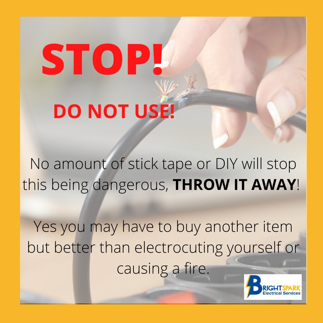 A word of advice - Check your cables to your appliances or electrical equipment around your #home - Are they Damaged?
✅ Call us now. 📞 01892 531728
✅ Speak to one of our experts. 📞

#brightspark #localelectrician