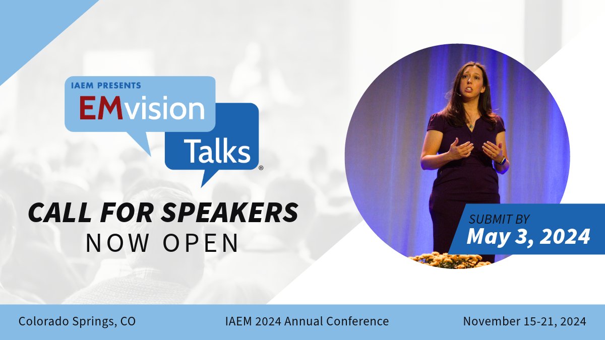 Do you have a message for your Emergency Management colleagues? EMVision Talks Call for Speakers closes on May 3. Submit a proposal today: loom.ly/AHw8U2I #IAEM #IAEM24 #EMVisionTalks