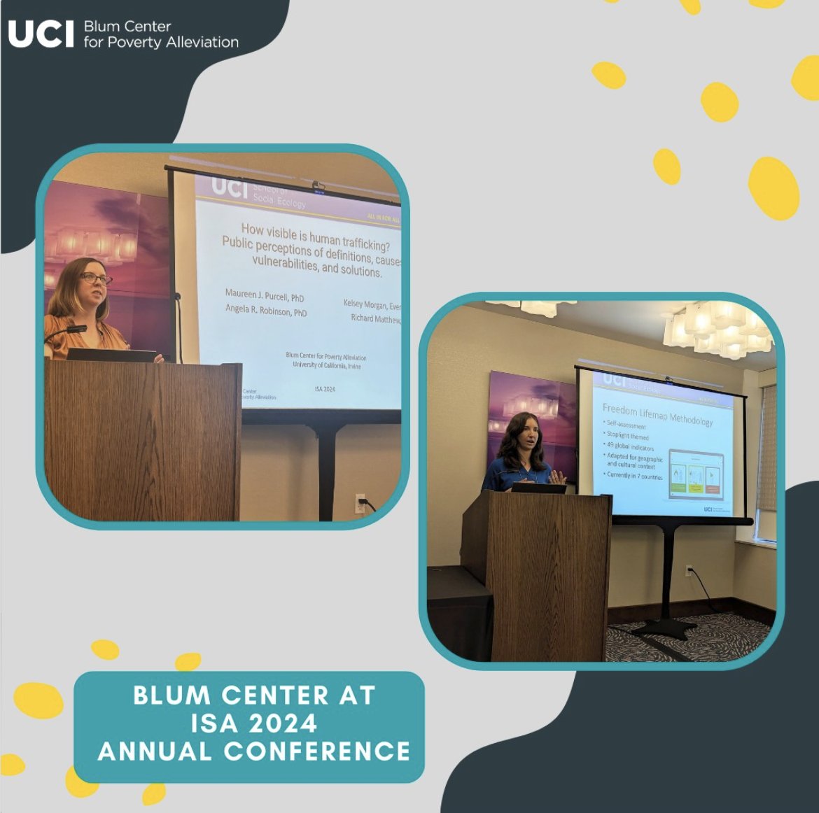 Postdoc researchers Maureen Purcell (@MauraJenne) & Angela Robinson of @UCIrvine's @UCIBlumCenter presented the latest research on Americans' perceptions of #HumanTrafficking in the U.S. at the @ISAnet's 2024 annual conference in San Francisco last week. #AllinforAll