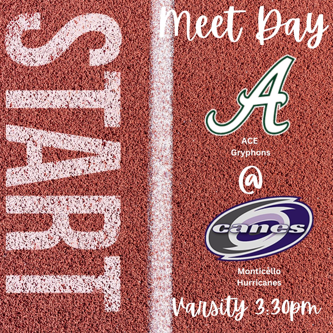 IT’S GAME DAY!!! 
🏃🏻‍♀️🏃🏽 Varsity track heads to Jasper Co today! Events begin at 3:30PM.  
#gogryphons #ACEathletics #weareACE