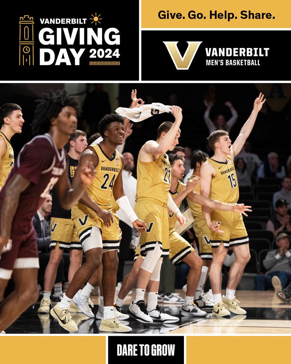 Support the future of Vanderbilt Athletics by making a gift TODAY to #VandyUnited on Vanderbilt Giving Day! ⚓️ vu.edu/give24-mbb1 #VU4Life | #DareToGrow