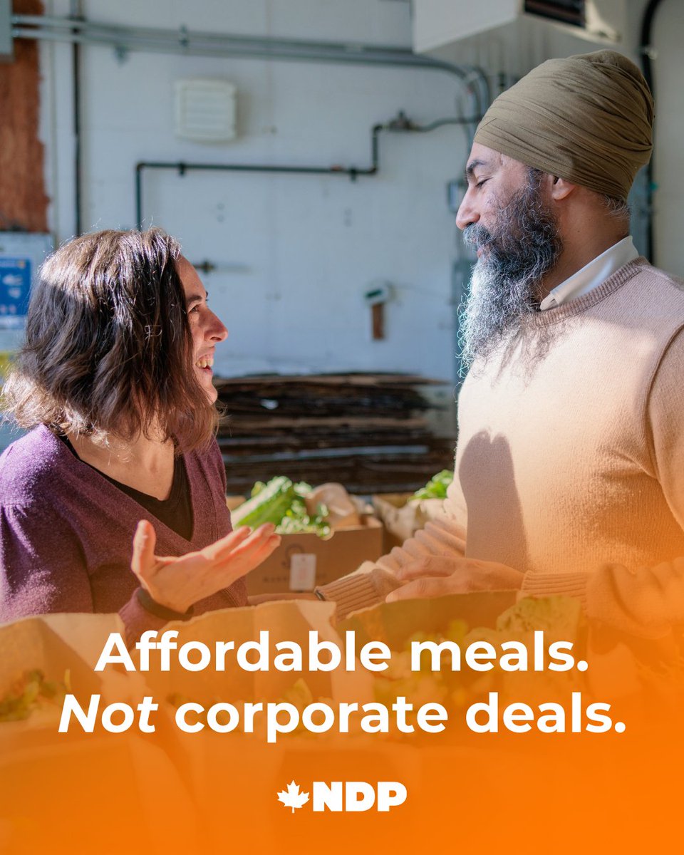 A future with Jagmeet and New Democrats means standing up to rich CEOs, reversing $60 billion corporate handouts and making sure you pay less. Jagmeet is fighting for affordable meals – not corporate deals.