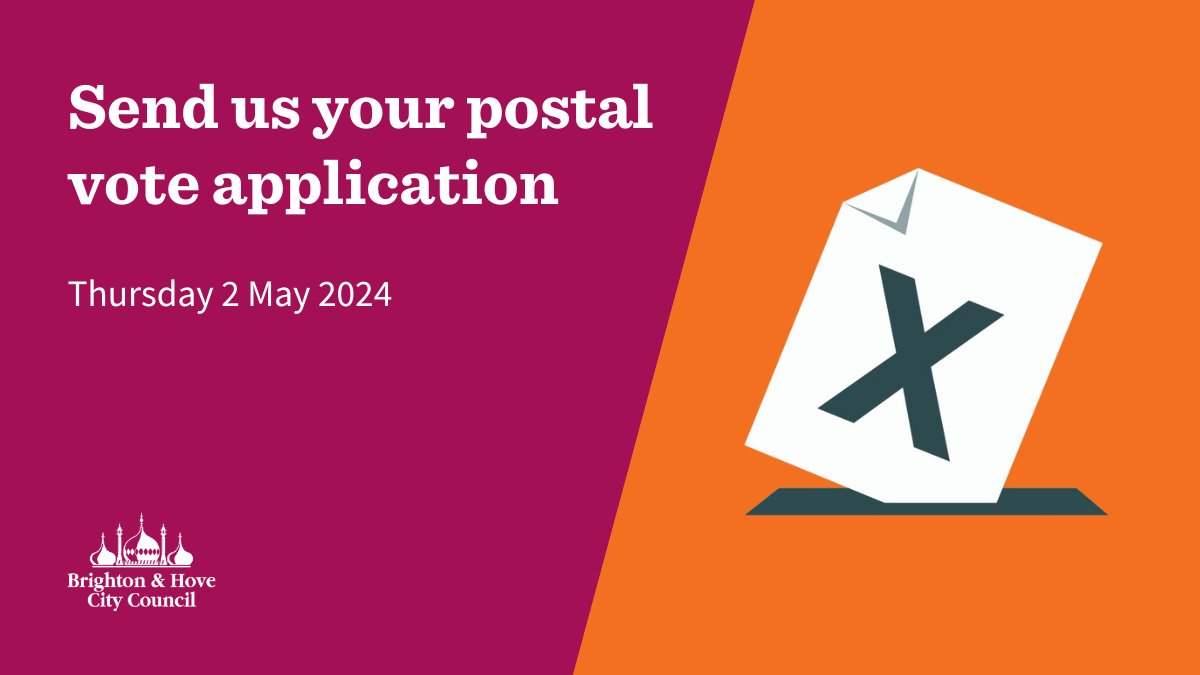 On 2 May, the Sussex Police & Crime Commissioner election will take place. By-elections are also taking place in Kemptown and Queen's Park. If you plan on voting by post, we must receive your postal vote application by 5pm on 17 April. Learn more 👉 ow.ly/Lwc450Re7EE