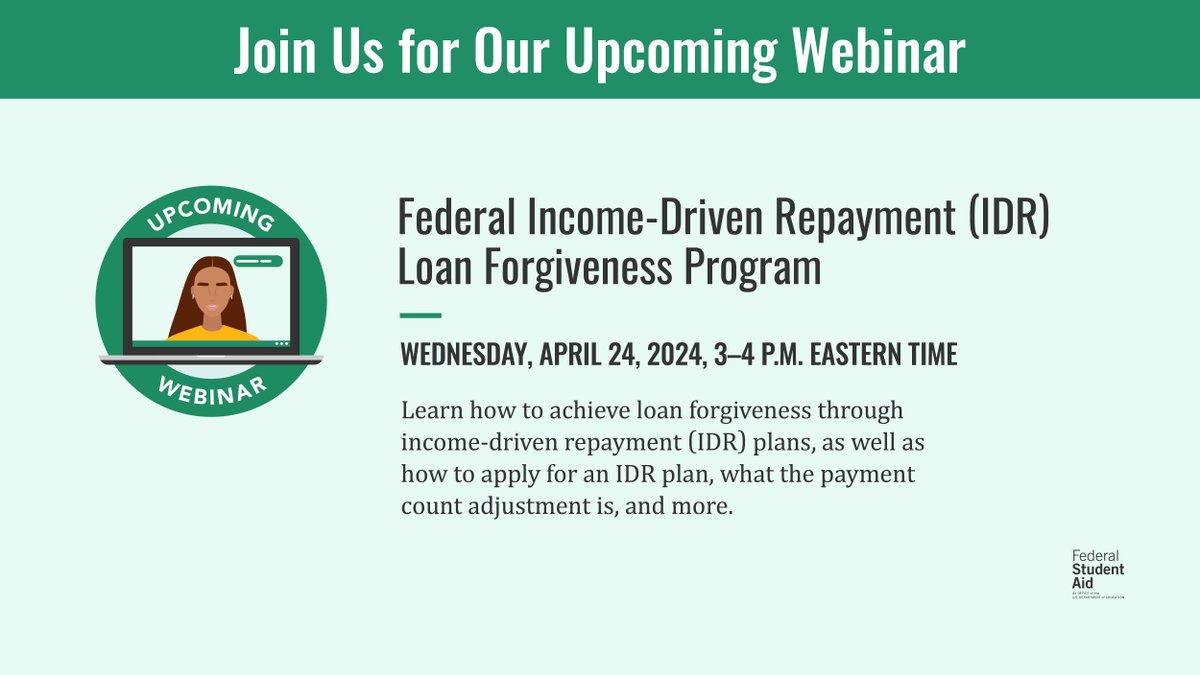 We’ve got another webinar for borrowers, and this one is all about income-driven repayment (IDR) loan forgiveness! ​ Register now at: forms.office.com/g/jLRuk82Qkf