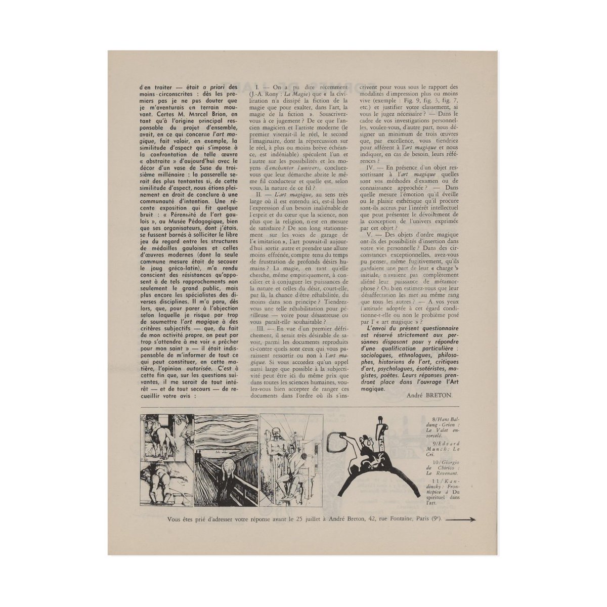 ISSS_Surrealism's tweet photo. In celebration of the centenary of Surrealism, FULGUR are re-enacting Breton’s 1955 Enquiry that aimed to explore contemporary opinions of the nature of ‘magic art’. They are therefore inviting professional contributions from a range of disciplines: https://t.co/5ucm9hf95f. https://t.co/ByLcsv3cqA