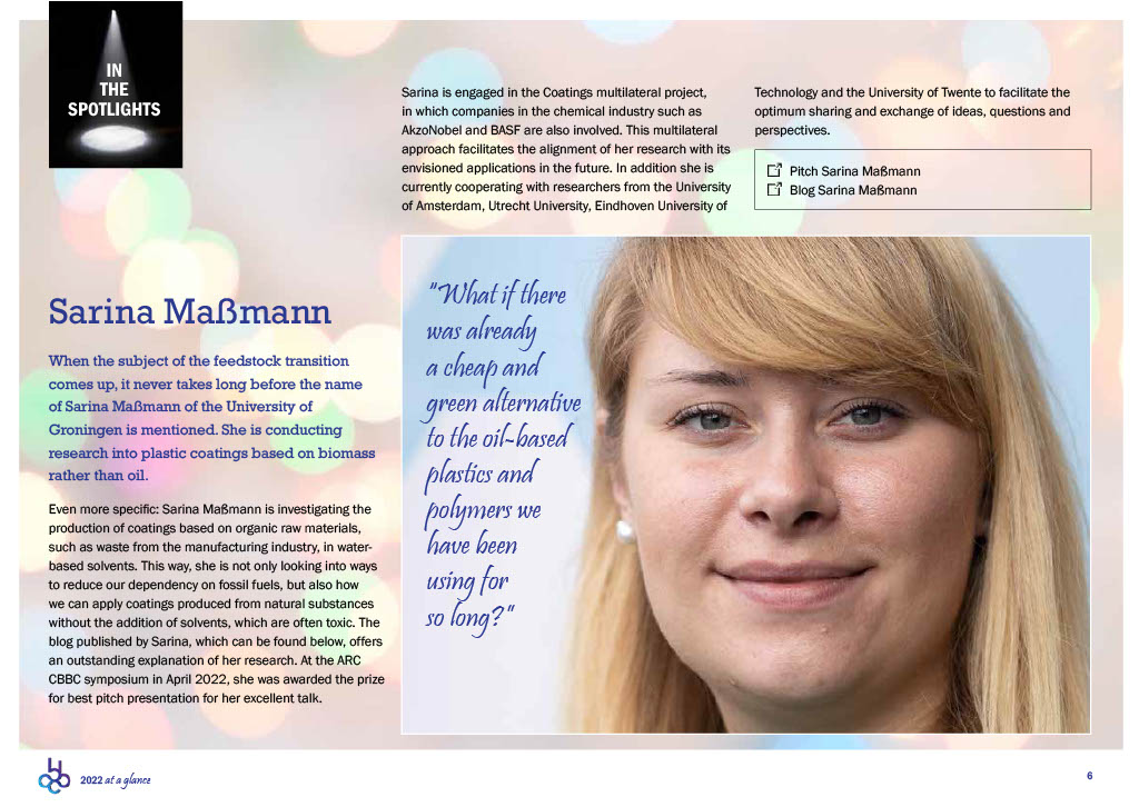 #ThrowbackThursday! Sarina Maßmann in '2022 at a Glance'! Discover more about her research on biobased coatings on page 6 of '2022 at a Glance': arc-cbbc.nl/uploads/2022-a…