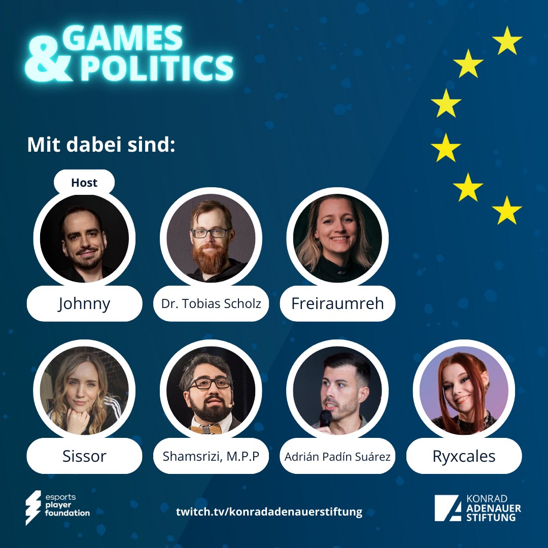 Hier sind unsere Gäste für die neue Ausgabe von #GamesAndPolitics 🎮 Wir sprechen über Games/Esports in Europa, sowie ihren Nutzen für soziale & gesellschaftliche Veränderungen und ihren Einsatz in der Kulturdiplomatie. #ShapeOurEurope 📆18.04.2024 ⏰16 Uhr