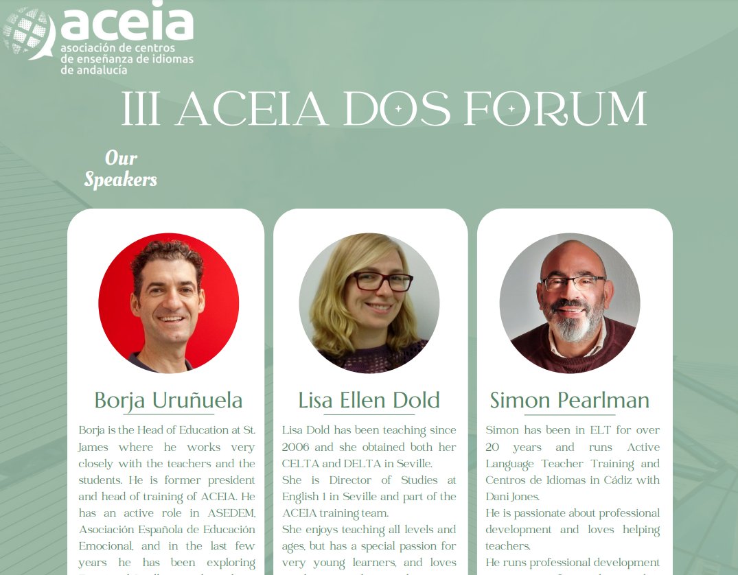 I’m very excited about taking part in this year’s ACEIA DOS Forum. I think it’s wonderful to have an event just for Director of Studies in language schools. Programme: aceia.es/iii-aceia-dos-… @ACEIAndalucia