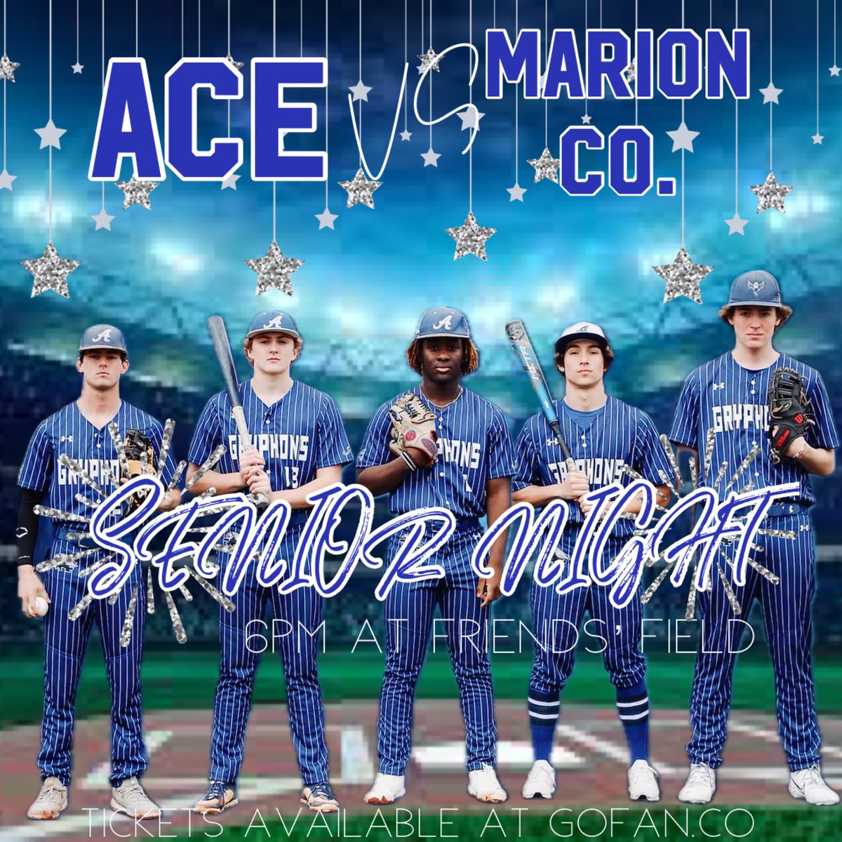 IT’S GAME DAY!!! 
⚾️ Varsity baseball hosts Marion Co tonight! It’s senior night! First pitch at 6:00PM! 

#gogryphons #ACEathletics #weareACE