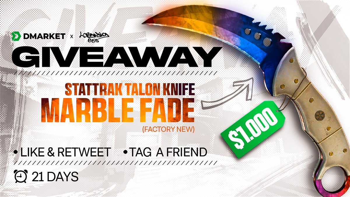 HUGE 1000$ GIVEAWAY.   

Follow the below steps:  

- follow @lobanjicaCS + <a href="/DMarket/">DMarket</a>
- ⁠tag 1 or more friends  
- ⁠like &amp; retweet  
- ⁠use the below link to register because the skin will be sent to your dmarket account: go.dmarket.com/Loba

Winner picked in 21 days, good
