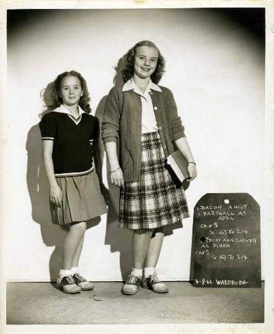 Connie Marshall and Peggy Ann Garner in a costume test for Home, Sweet Homicide (1946)