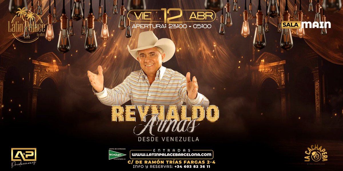 LatinPalaceBCN's tweet photo. ¡TAN SOLO HORAS!🤠🪇 @reynaldoarmas

Para disfrutar de esta fiesta llanera en la que “Quince años” y “el indio” no faltarán para acompañarnos con el trago. 🍻

¡ÚLTIMAS ENTRADAS! 🎟️ ‼️

Artículo en: https://t.co/fXPMs9Ogco https://t.co/tNj3Xep6jq