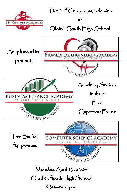 21stCompSciAcademy (@olathecompsci) on Twitter photo The public is invited to attend our "Senior Symposium" on Monday, April 15, 2024, from 6:30-8:00pm. Arrive/Leave as you like. Enter via the Event Entrance on the northwest side of the building. <a href="/OlatheBIOeng/">21stBioMedEngAcademy</a> <a href="/OlatheBusFin/">21stBusFinAcademy</a> <a href="/OlatheCompSci/">21stCompSciAcademy</a> <a href="/Olathe21st/">21stCenturyAcademies</a> @OlatheCTE The public is invited to attend our "Senior Symposium" on Monday, April 15, 2024, from 6:30-8:00pm. Arrive/Leave as you like. Enter via the Event Entrance on the northwest side of the building. <a href="/OlatheBIOeng/">21stBioMedEngAcademy</a> <a href="/OlatheBusFin/">21stBusFinAcademy</a> <a href="/OlatheCompSci/">21stCompSciAcademy</a> <a href="/Olathe21st/">21stCenturyAcademies</a> @OlatheCTE