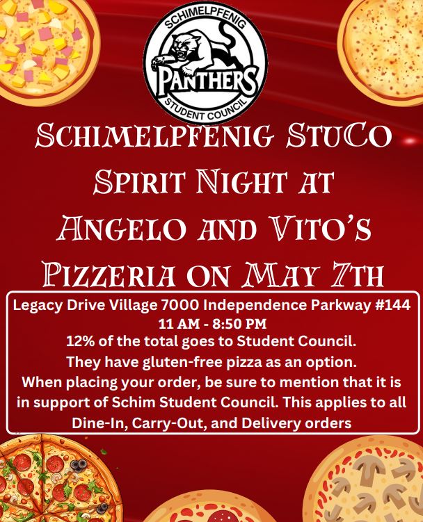 SMS Spirit night at Angelo and Vito's May 7th! 🍕