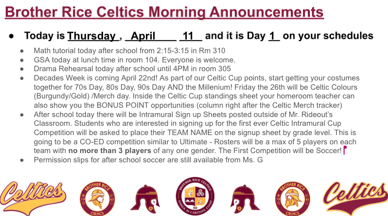 Today's Announcements