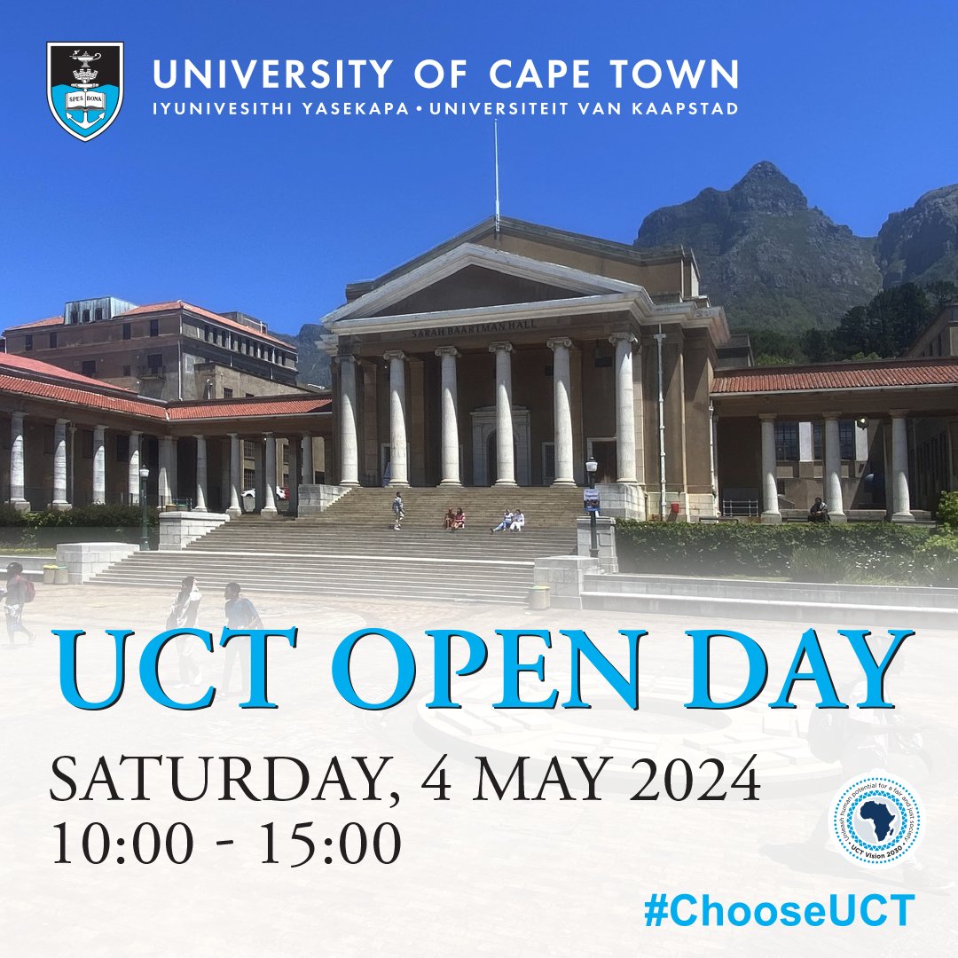 Prospective students interested in studying at UCT in 2025, take note! The annual UCT Open Day will take place on Saturday, 4 May 2024 from 10:00 to 15:00. The UCT Open Day programme will run across three campuses – upper, middle and health sciences campuses. It will include a…