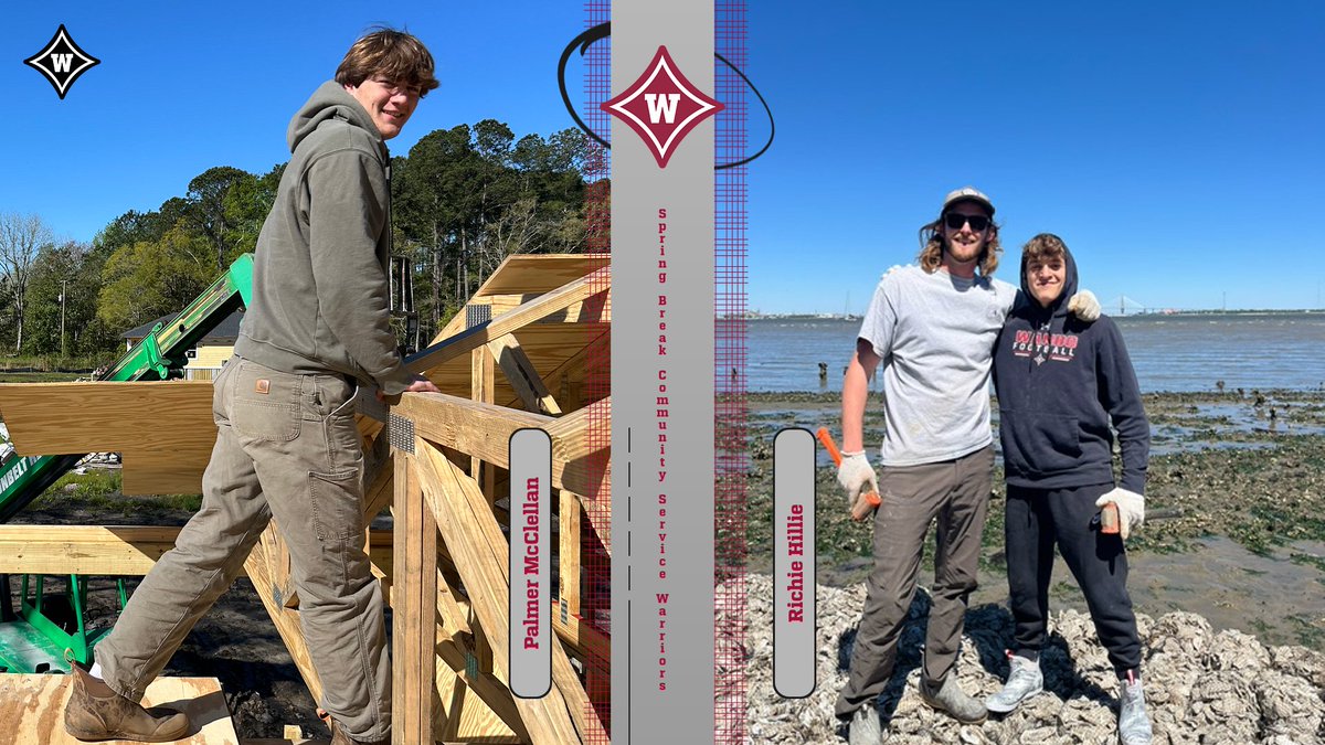 'Shout-out to Palmer McClellan & Richie Hillie! 🌟 During spring break, Palmer teamed up with Habitat for Humanity while Richie worked with SHORE Oyster restoration. #WandoWarrior #CHOP