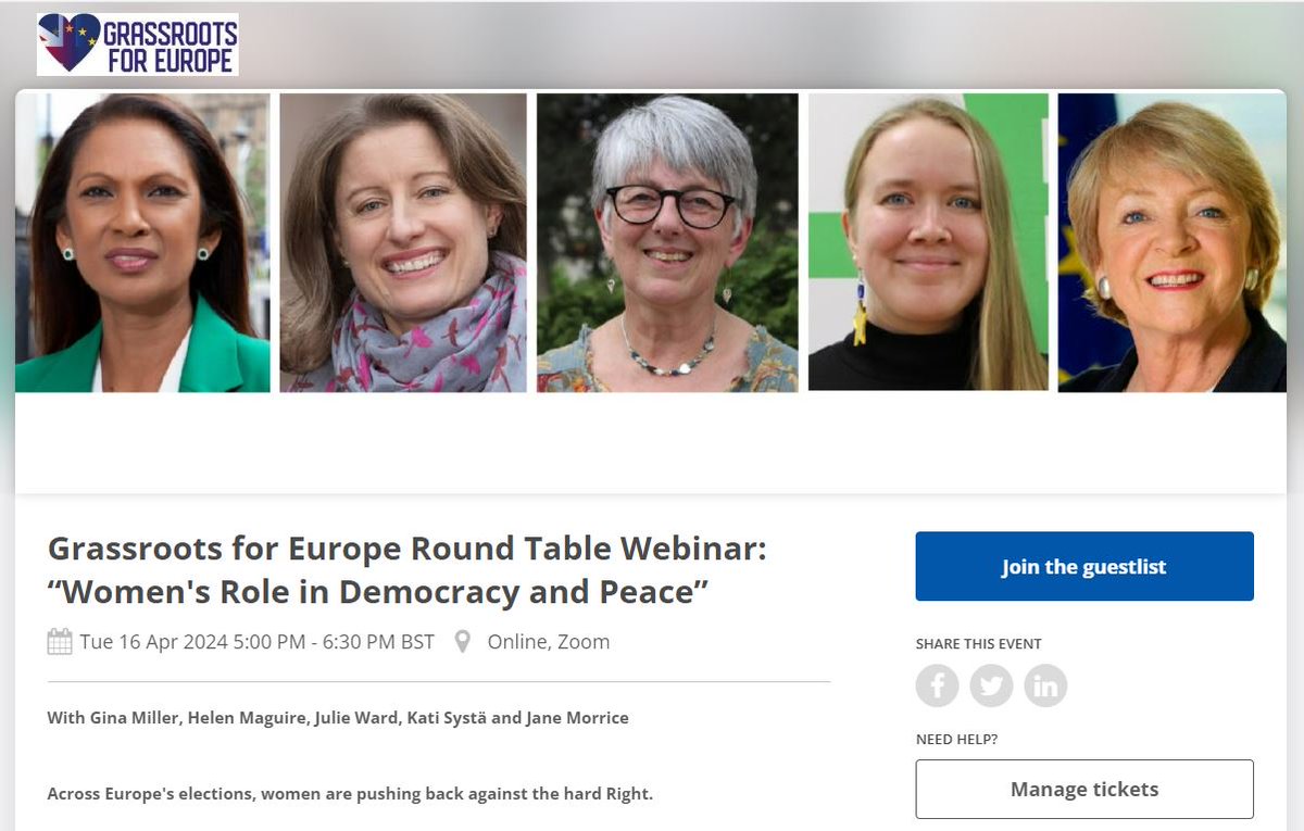 📆WEBINAR📆 How can we support each other and ensure women are heard and active in developing and sustaining democracy for peace? To find out, join me & the panel on 16 Apr at Grassroots for Europe's webinar: tickettailor.com/events/grassro… #WomenEmpowerment #WomensRightsAreHumanRights