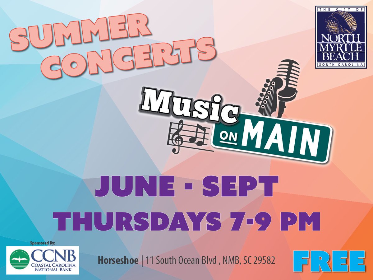 🎶Music on Main🎶 Join us at the Horseshoe on Main St in NMB for live music all summer long☀️Families are encouraged to visit downtown to experience the many restaurants of Main St, listen to live music, shop, and dance til’ you drop! Learn More: nmb.us/385/Music-on-M…