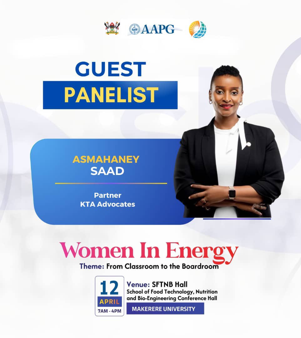 Join @AAPG as they host our Partner @asmahaney12, for an inspiring discussion on 'Women In Energy: From Classroom to the Boardroom'. Don't miss out on this insightful event happening tomorrow (April 12th), from 7AM to 4PM at the SFTNB Hall, Makerere University. See you there!