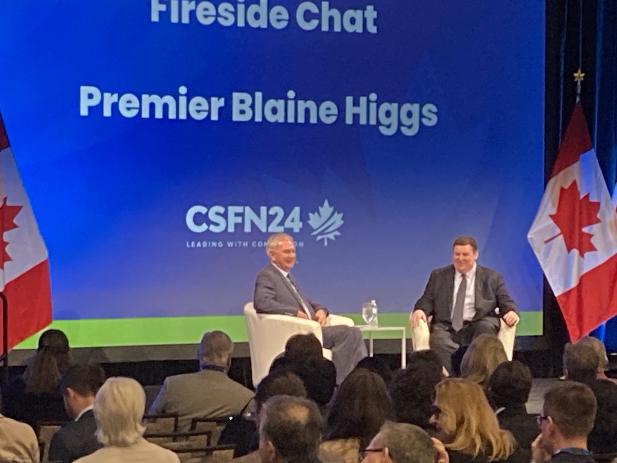 Listening to Premier Blaine Higgs being interviewed by Andrew Lawton at the Canada Strong and Free Networking Conference (CSFN) in Ottawa. #CSFNCONFERENCE #cdnpoli