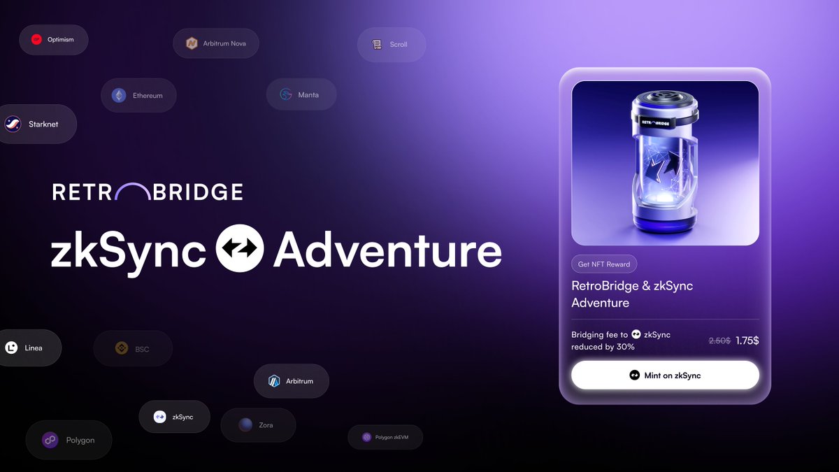 ✨zkSync Adventure by RetroBridge

Embark on an expedition with zkSync Adventure by RetroBridge 🚀

Complete simple quests and claim your RetroBridge &amp; zkSync Adventure with a bridging discount utility

➡️retrobridge.io/phases/zksync-…

🧵...