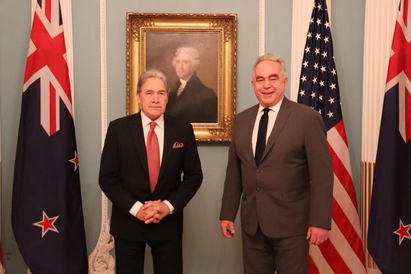 The Minister had breakfast with Deputy Secretary of State Kurt Campbell this morning. 

They discussed:

-🇺🇸/🇳🇿 cooperation, incl on foreign policy/economic issues and in the Pacific;

-Strategic challenges in the Indo-Pacific;

-Ukraine; and

-Gaza

<a href="/DeputySecState/">Christopher Landau</a>