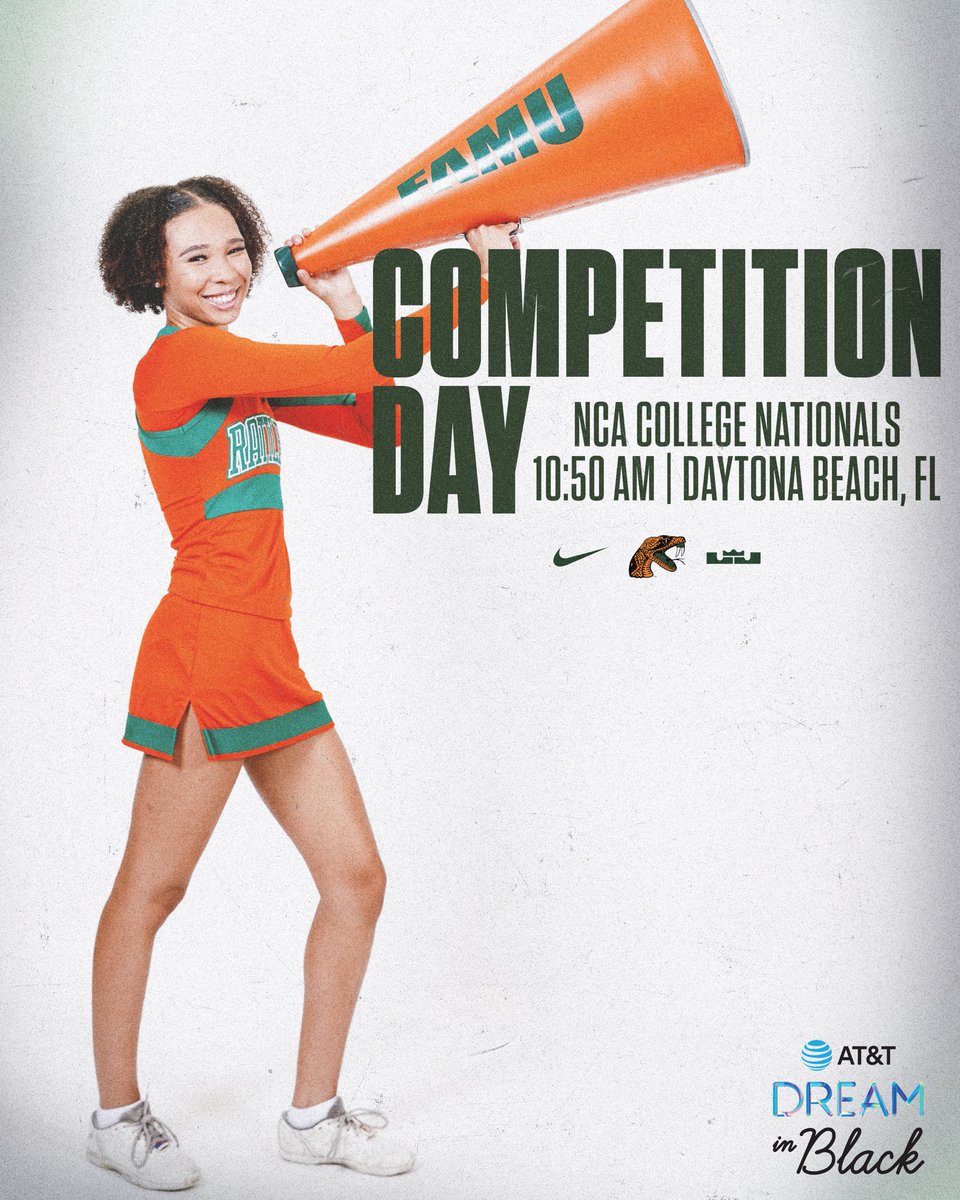 FamuCheer's tweet image. 𝗖𝗢𝗠𝗣𝗘𝗧𝗜𝗧𝗜𝗢𝗡 𝗗𝗔𝗬!

The Rattlers are in Daytona to take on NCA College National! 

⌚️: 10:50 AM
📺: tv.varsity.com