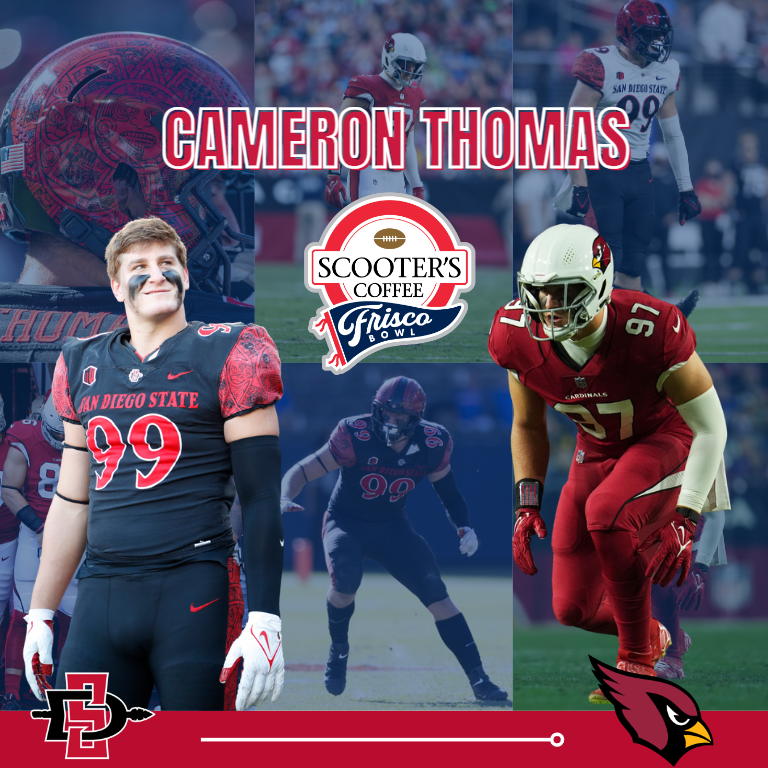 🚨NFL Player Highlight🚨
Today, we look back to the 2022 NFL Draft when the @azcardinals selected @aztecfb
linebacker &amp; 2021 Frisco Bowl alumnus @cameronthomas44  as the 87th overall pick!