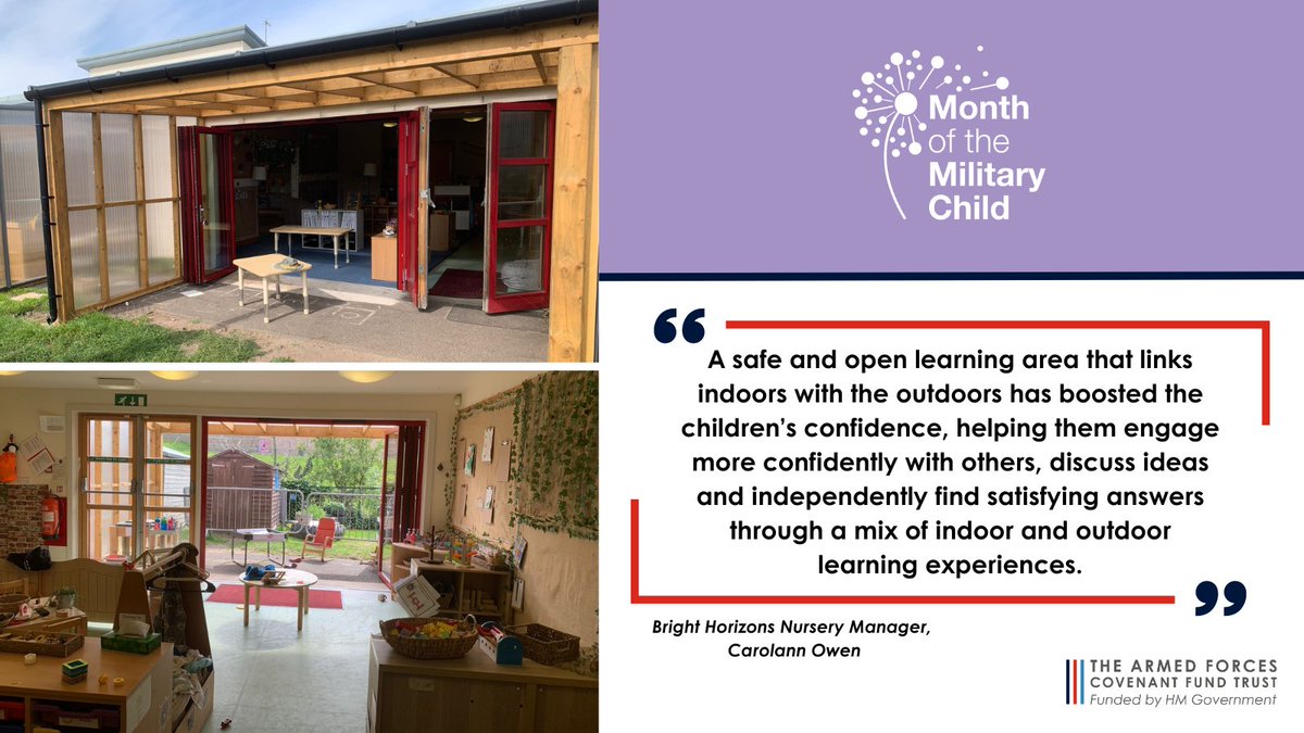 April is #MonthOfTheMilitaryChild. Many projects we support address challenges faced by Service children & their families. Read how Day Care Centre, Bright Horizons used Early Years funding to broaden children’s learning experiences by use of outdoor space bit.ly/49winDt