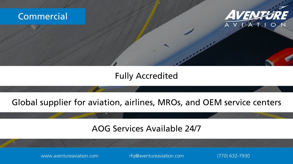 To learn more about our Commercial services and what we offer, please use the link below:
aventureaviation.com/services/comme…

---
#Commercial #Services #Aventure #Aviation #AviationServices #PartsSupplier #MRO #Inventory #Airlines #aviationinnovation #aviationmarket #aviationmarketing