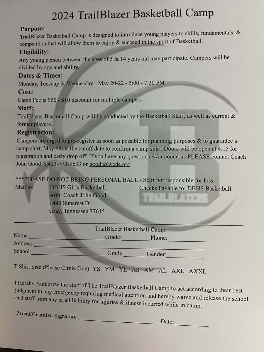 🏀MARK YOUR CALENDARS!!🏀 It’s basketball camp time!! May 20th-May 22nd: 5:00-7:30pm @BooneAthletics @WCDE_TN @DBHSBoysBBall @coachgood10