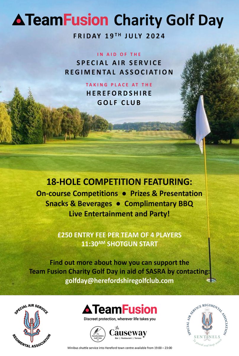 Team Fusion will be hosting a charity golf day in aid of the Special Air Service Regimental Association (SASRA) on Friday 19th July 2024 at @TheHerefordshireGolfClub, @TheCausewayRestaurant For more information on how to enter email golfday@herefordshiregolfclub.com.