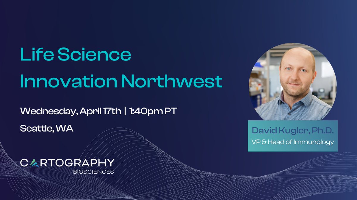 Cartography Biosciences (@cartographybio) on Twitter photo Attending Life Science Innovation Northwest next week? Our VP David G Kugler, PhD will present a company overview on Wed., April 17 at 1:40pm PT.
Stop by to learn how Cartography is building a differentiated pipeline of antibody-based #cancer therapies: bit.ly/3J9XXp4 Attending Life Science Innovation Northwest next week? Our VP David G Kugler, PhD will present a company overview on Wed., April 17 at 1:40pm PT.
Stop by to learn how Cartography is building a differentiated pipeline of antibody-based #cancer therapies: bit.ly/3J9XXp4
