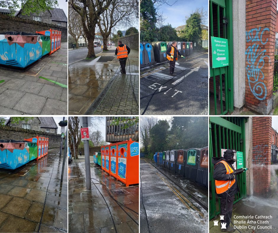 Another busy week for our North Central Area wash crew, out & about deep cleaning our recycling facilities at Grattan Crescent & the Hole in the Wall Road, also carrying out #graffiti removal at Spire View, Phibsborough. Thanks Ray & Scott. #YourCouncil
