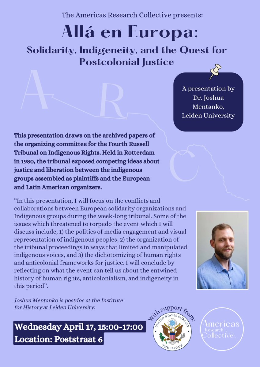 Next week @univgroningen Looking forward to opening spring term with a talk by Joshua Mentanko (@LeidenHum) ''Allá en Europa: Solidarity, indigeneity, and the quest for postcolonial justice.' rug.nl/research/icog/…