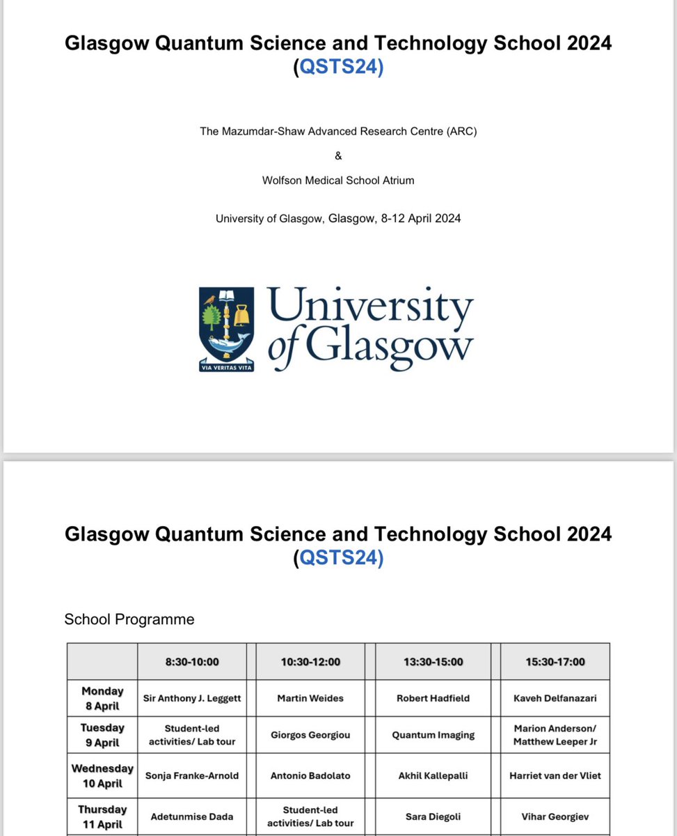 Day 4 of the 2nd @UofGlasgow Quantum Science and Technology School: gla.ac.uk/events/confere… started with an excellent lecture by Dr @quantunmise!