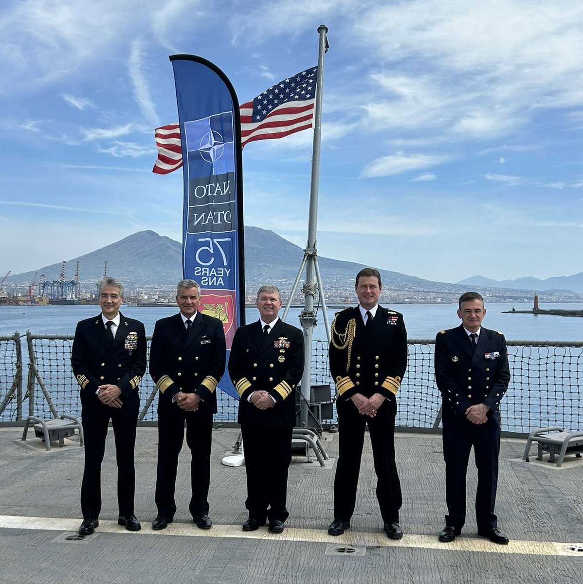 A privilege to represent the @RoyalNavy at the celebrations for #1NATO75years & conduct talks with @NATO partners over the opportunities ahead to work together & enhance our collective capability @USNavyEurope @JFC_Naples @UKNATO