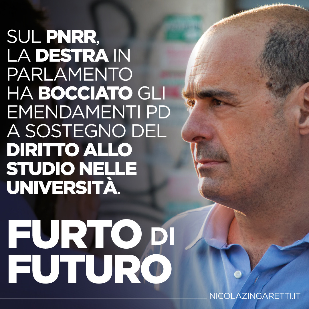 Diritto allo studio: nel decreto Pnrr la destra ha bocciato gli emendamenti del Pd a sostegno degli investimenti per le residenze universitarie. Un furto di futuro contro i giovani, nel giorno dei riconoscimenti al valore delle nostre università. Questa è la destra che nega…