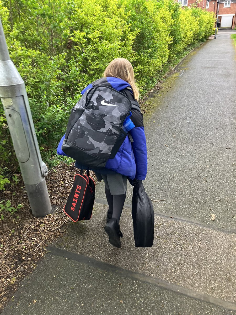 For reasons I don’t understand, my 7yo sometimes offers to carry all her older brother’s things to school. She calls it ‘being a teenage mutant ninja turtle’. She is wearing her coat and backpack with his coat and backpack on top, and also has his football boots and guitar.