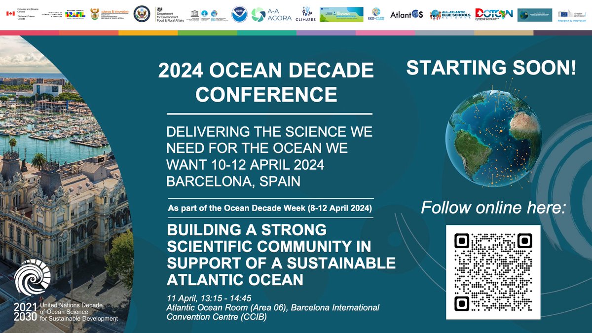 🌊 Starting soon! 🌊 📢 All-Atlantic Ocean Research and Innovation Alliance co-branded event at the UN #OceanDecade24 Conference: “Building a strong scientific community in support of a sustainable Atlantic Ocean” 📍 Today, 13:15-14:45, Atlantic Ocean Room (Area 06), CCIB
