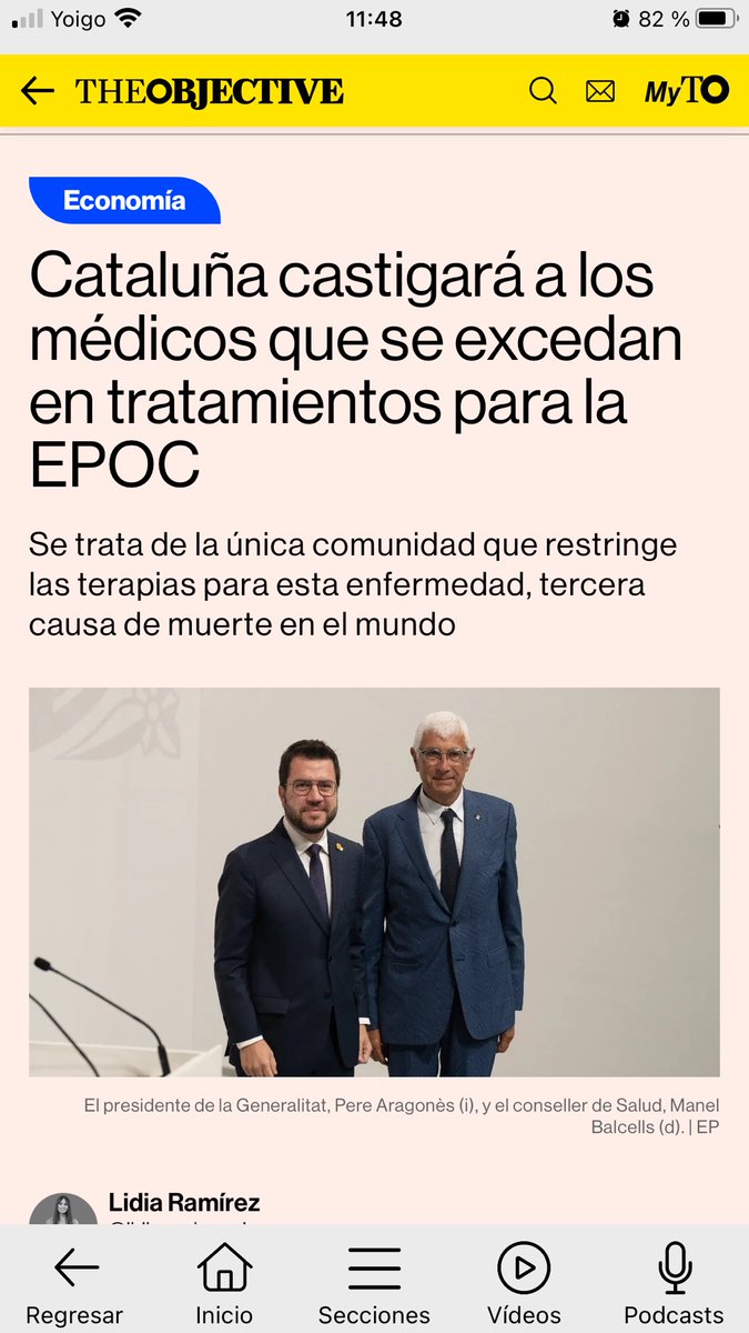 Cataluña limitará la prescripción de todos los tratamientos para la enfermedad pulmonar obstructiva crónica (EPOC) –cuarta causa de muerte en España (mata a una persona cada 20 minutos)– mediante un tope a sus médicos.

¡Muy humano todo! 🤦‍♀️🥲