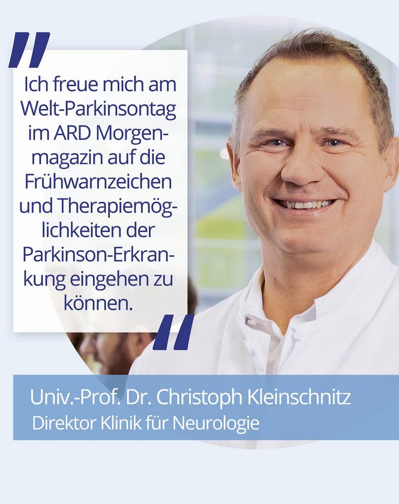 NICHT VERPASSEN Prof. Dr. Christoph Kleinschnitz, Direktor der Klinik für Neurologie, zu Gast beim ARD-Morgenmagazin, wo er passend zum Welt-Parkinsontag am 11. April über Frühwarnzeichen und Therapieoptionen der Parkinson-Erkrankung spricht. Hier geht es zur Aufzeichung:…