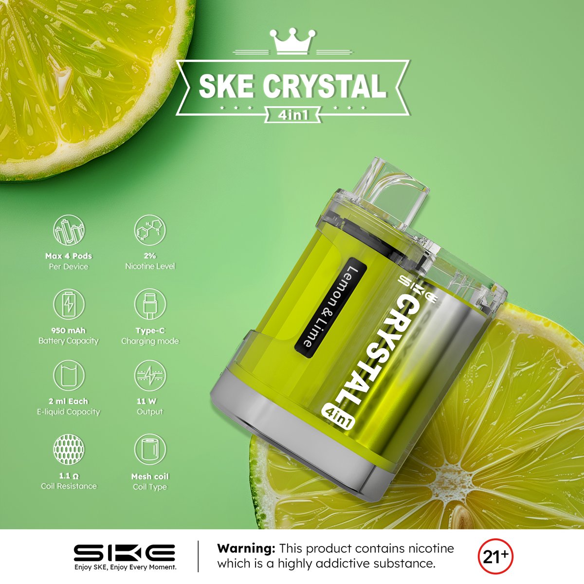 🍋 🍈 Tantalize your taste buds with Lemon & Lime ! 💨 

Warning: This product contains nicotine which is a highly addictive substance. You must be 21+
#skevape #ske #vapelove #vapefam #vapefamilyuk #vapefams #vapedaily #skecrystal #skecrystal4in1
