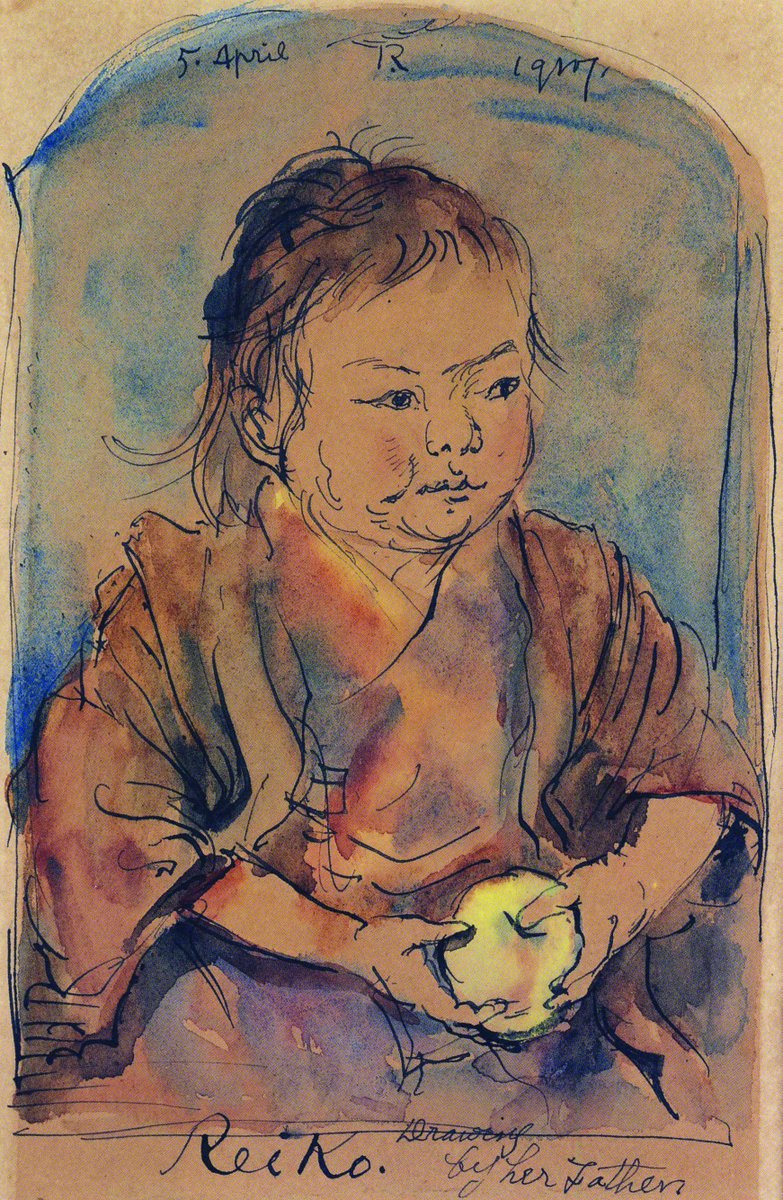 « Considérée dans le fil de sa réalisation et du point de vue du peintre, la série des portraits de Reiko apparaît comme une manière de travailler, dessin après dessin, contre le temps qui s’écoule. » 🖌️ Kishida Ryūsei, Reiko une pomme à la main, musée Woodone
