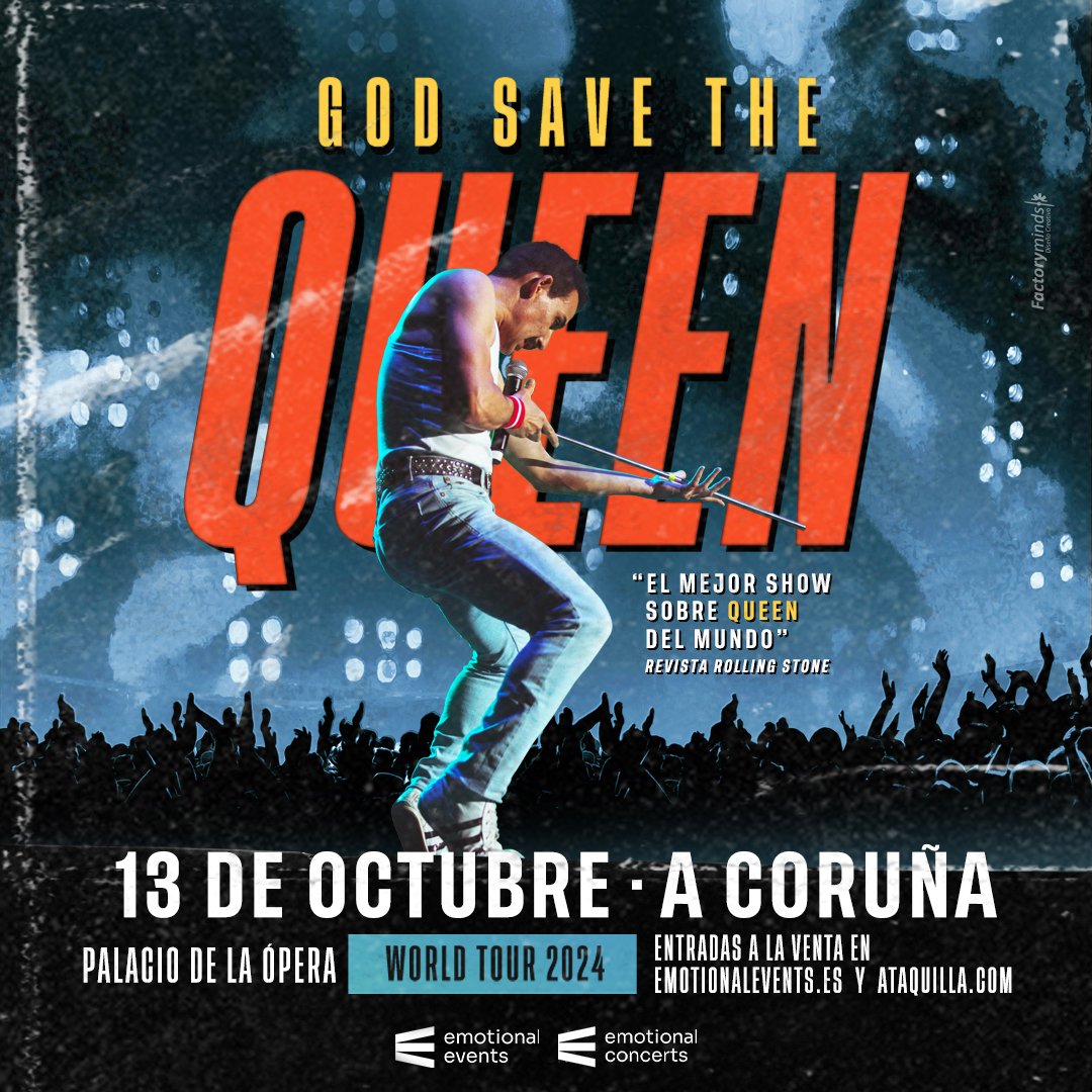 ¡El espíritu de Freddy Mercury aterriza en España! God Save The Queen rendirán tributo en Granada y A Coruña, para hacernos vibrar los días 11 y 13 de octubre!🎉 🎫Entradas a la venta el Viernes 12 de abril a las 12:00 p.m.🤩 #emotionalevents #granada #acoruña #GodSaveTheQueen