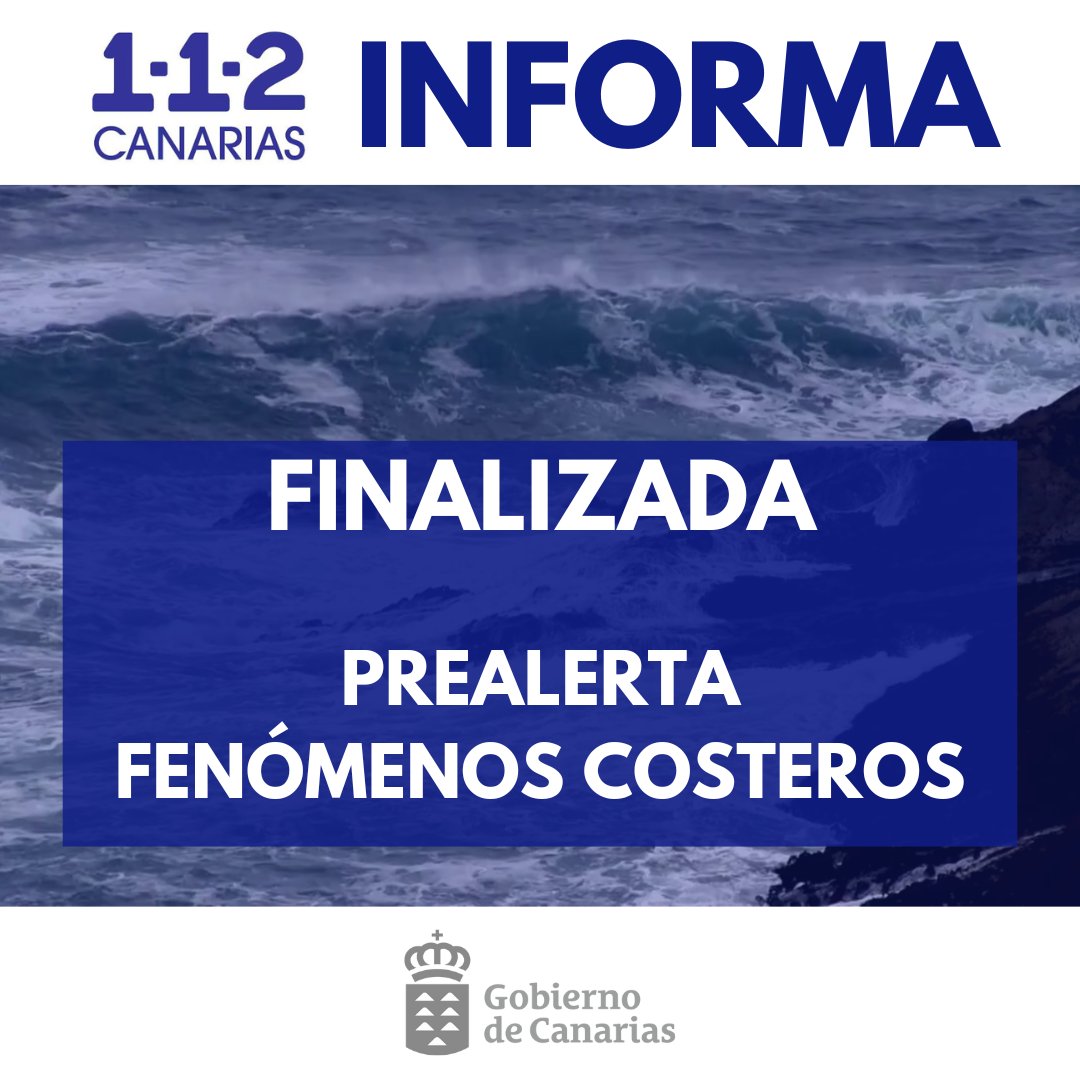 📢El Gobierno de Canarias finaliza la siguientes situaciones en todas las islas: ➡️ Alerta por viento www3.gobiernodecanarias.org/noticias/el-go… ➡️Alerta por riesgo de inundaciones costeras www3.gobiernodecanarias.org/noticias/el-go… ➡️Prealerta por fenómenos costeros www3.gobiernodecanarias.org/noticias/el-go…