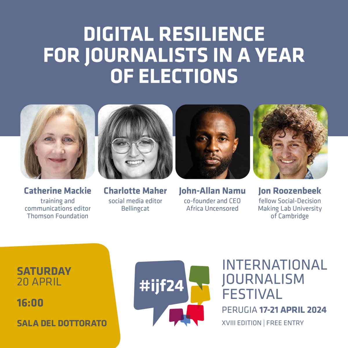 🔴SAVE THE DATE!
'Digital resilience for journalists in a year of elections'
#ijf24 with
@thomfound
@CharMaher
@johnallannamu
@roozenbot
📽️Live & On Demand > Sat, 20 Apr
journalismfestival.com/programme/2024…