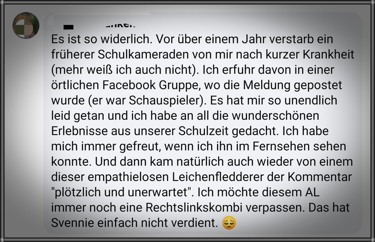 rumpelratz01's tweet photo. Um mal aufzeigen was die #Leichenfledderer von #AfD und #Querdenken & Co anrichten.
Irgendwann werden sich Angehörige juristisch dagegen wehren und dadurch auch anderen, die bisher geschwiegen haben, den Mut geben sich zu wehren.
Dann bekommt ihr eure #Aufarbeitung.
§ 189 StGB https://t.co/1ww9MVwUyY